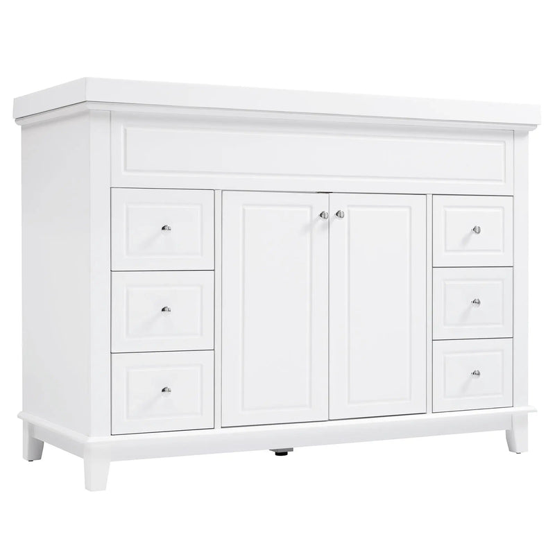Bathroom Vanity With Sink, 6 Soft Close Drawers & Double Doors - White