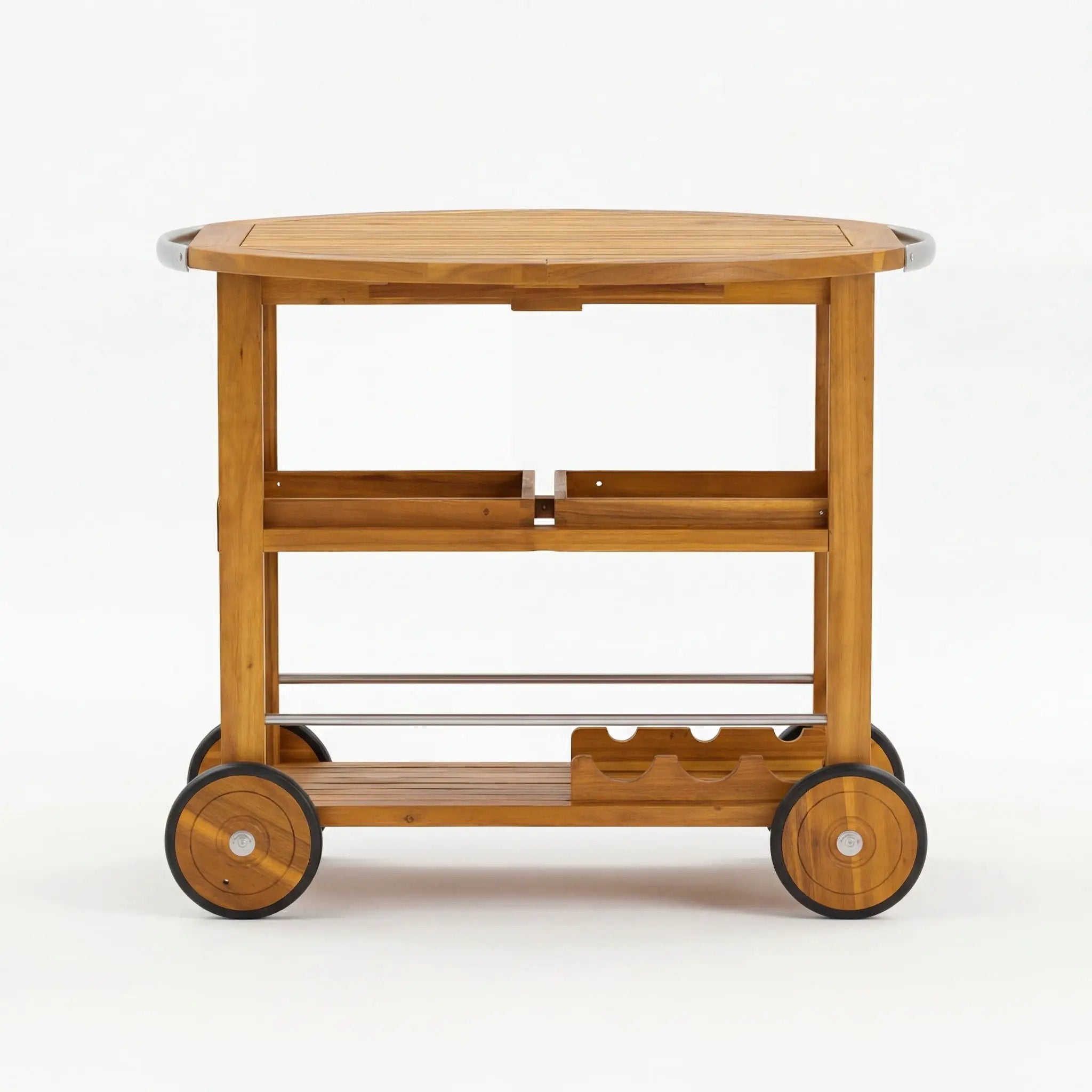 Outdoor Bar Cart With Foldable Tabletop & Removable Trays - Teak by HouseOfZazla