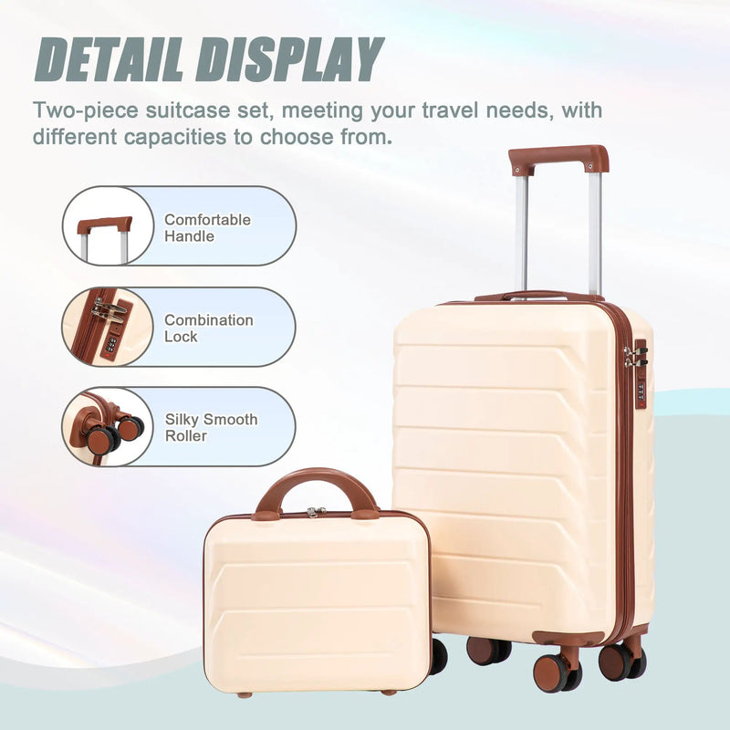 14'/20' 2-Piece Beige ABS Spinner Wheel Luggage Set by HouseOfZazla