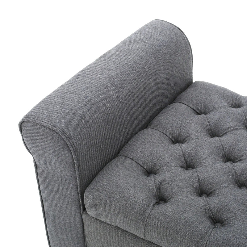 Hayes Contemporary Armed Storage Bench with Rolled Arms and Button Tufting by HouseOfZazla