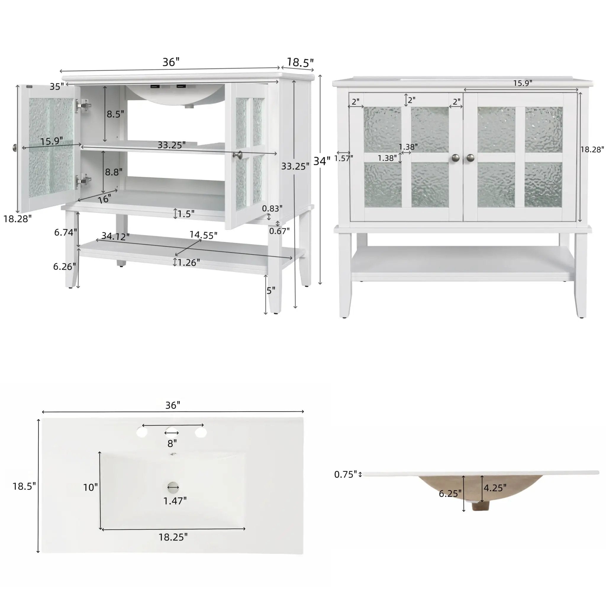 Bathroom Vanity With Ceramic Sink, Adjustable & Open Shelf by HouseOfZazla