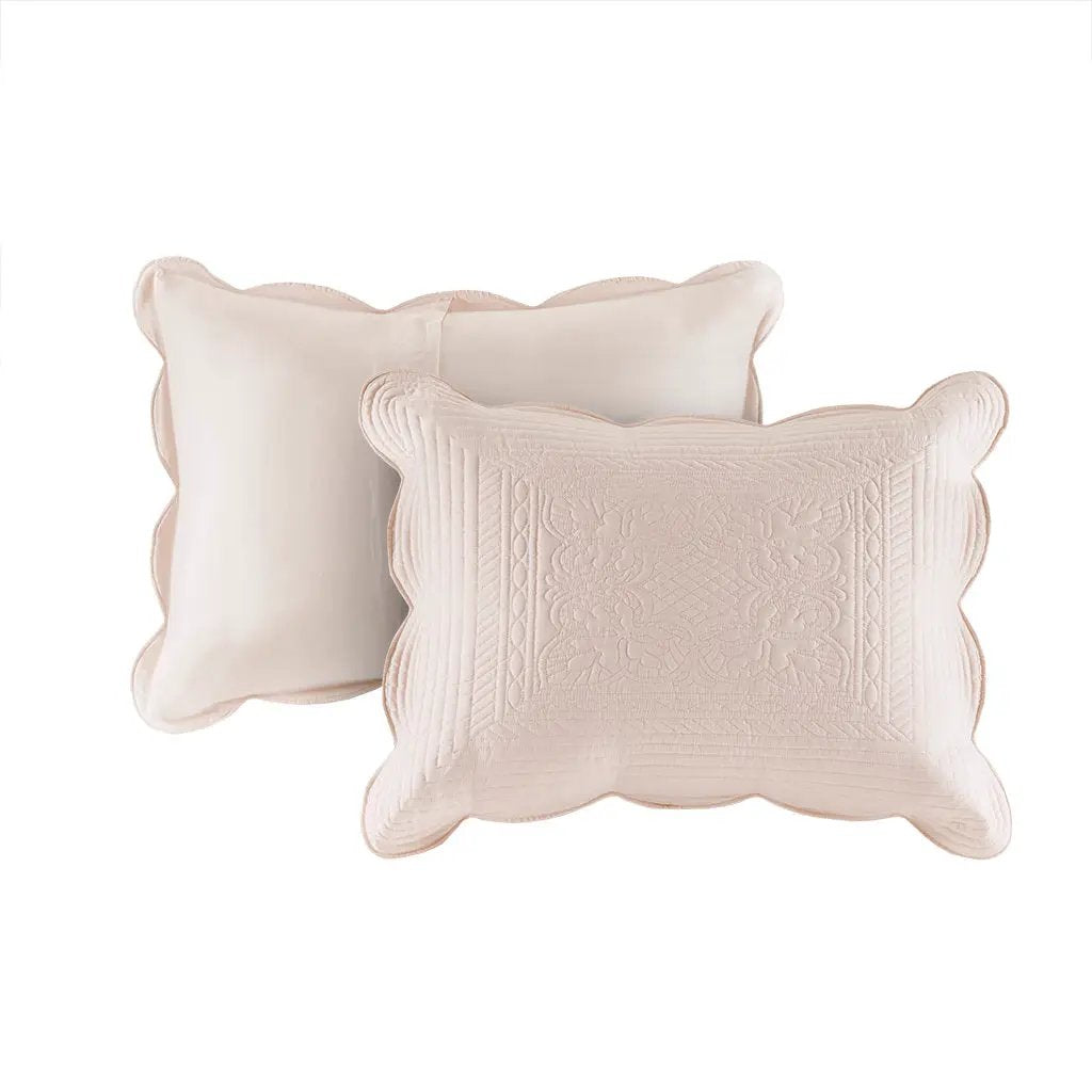 3 Piece Reversible Scalloped Edge Quilt Set Blush Full/Queen by HouseOfZazla