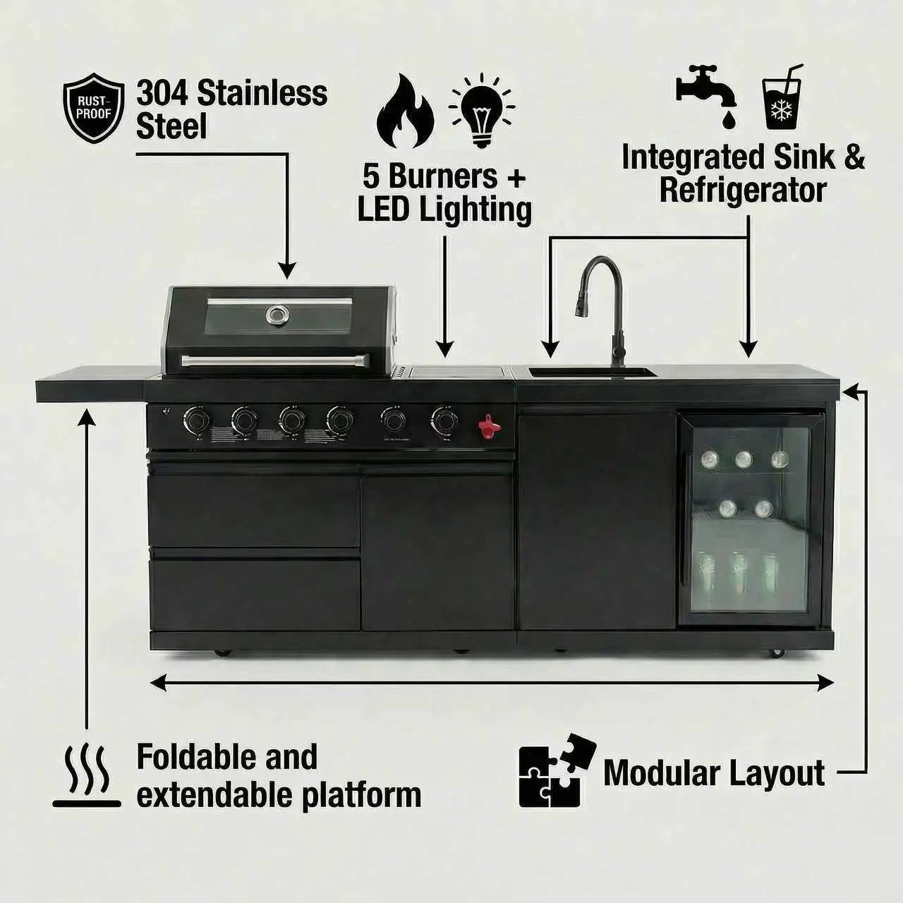 84-Inch Deluxe Stainless Steel Gas Outdoor Kitchen Barbecue Island Grill by HouseOfZazla