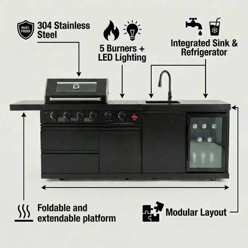 84-Inch Deluxe Stainless Steel Gas Outdoor Kitchen Barbecue Island Grill by HouseOfZazla