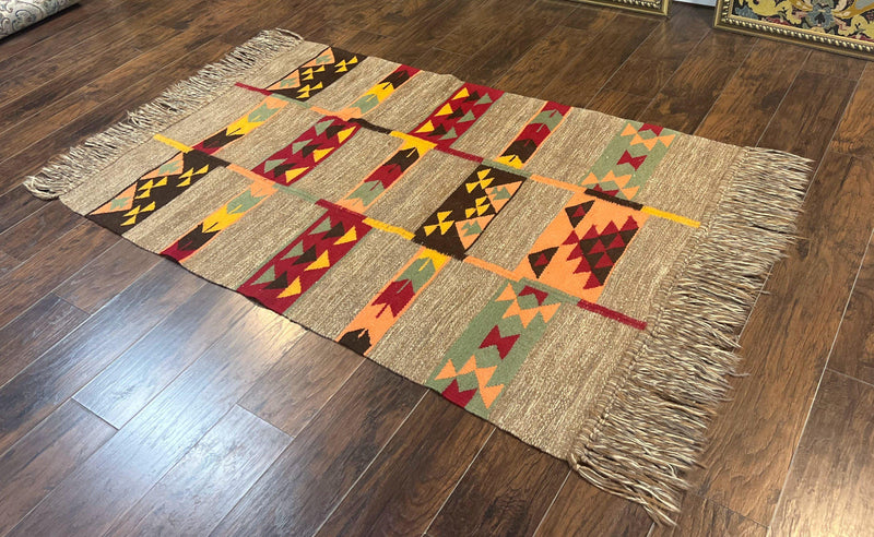 South American Flatweave Rug, Gray, Handmade Vintage Wool Bohemian Blanket by Jewel Rugs
