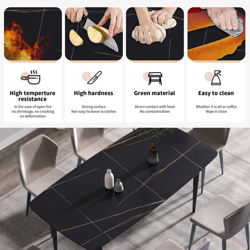 70.87" Modern Artificial Stone Curved Metal Leg Dining Table, Can Accommodate 6-8 People by HouseOfZazla