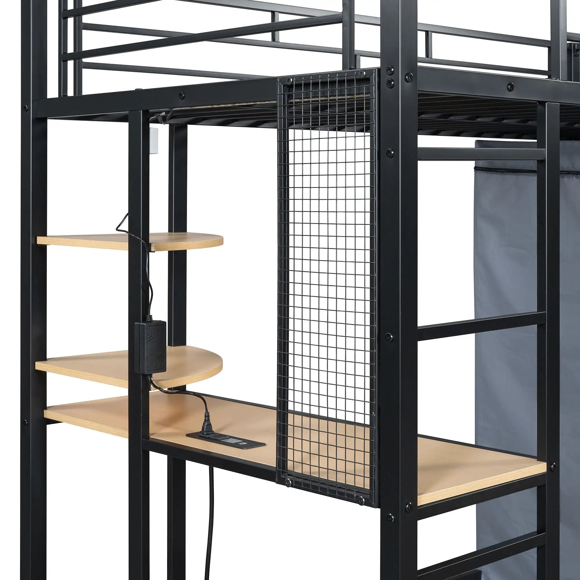 Loft Bed With Desk, Shelves, Power Outlet, LED Light And Wardrobe by Unique Piece Furniture