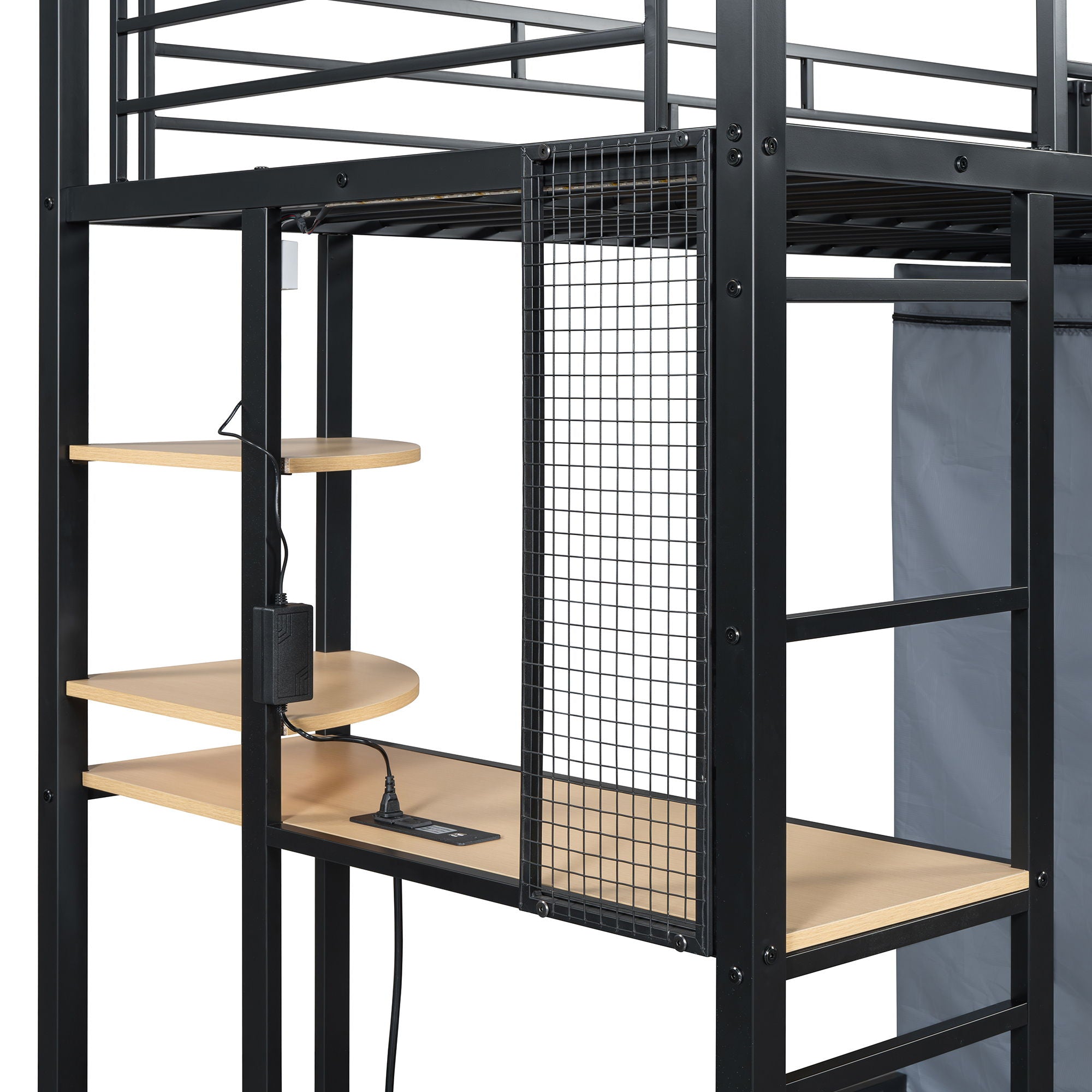 Loft Bed With Desk, Shelves, Power Outlet, LED Light And Wardrobe by HouseOfZazla