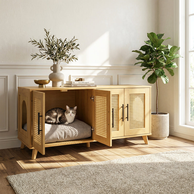 Myra Indoor Premium Rubber Wood Cat Cabinet with Plush Cushion by HouseOfZazla