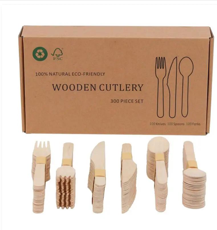Wooden Compostable Utensils Set 300 Pieces 100 Forks 100 Spoons 100 Knives Sturdy Wood Disposable Cutlery Eco Friendly Biodegradable Utensils For Party Free From Plastic Cutlery Set For Eating - Natural Wood by HouseOfZazla