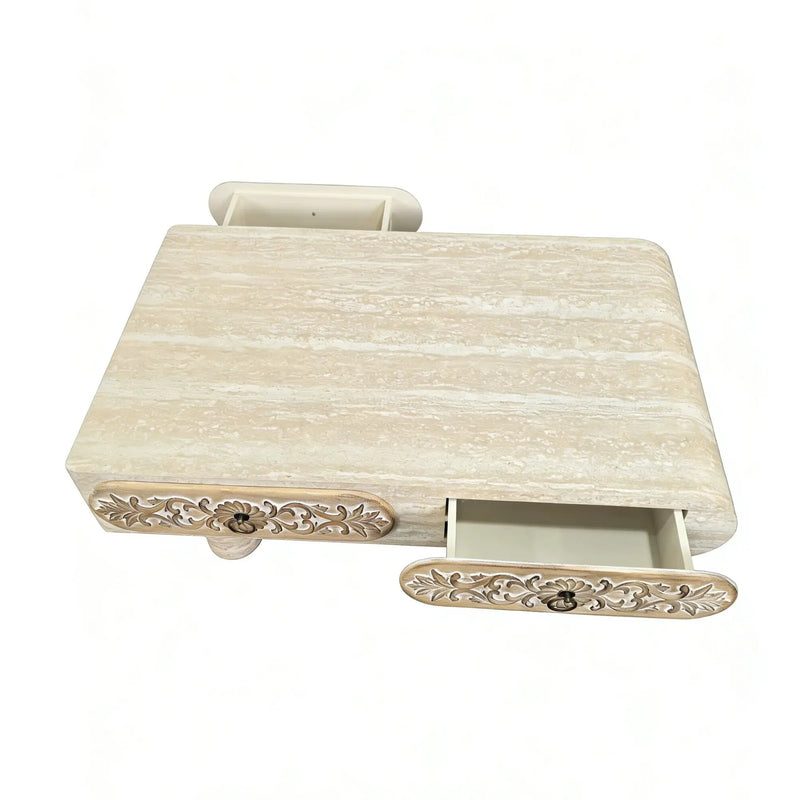 Rounded Edge Coffee Table with Flower Pattern Solid Wood Drawer by HouseOfZazla