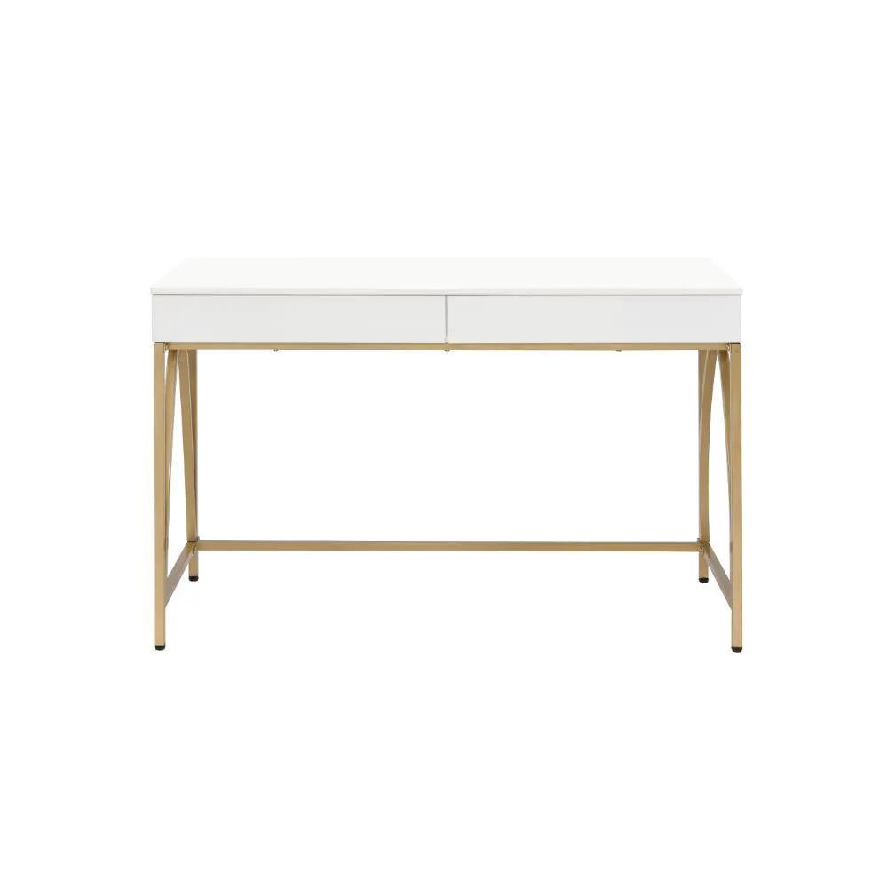 Lightmane - Writing Desk (Same Ac00900) - White High Gloss & Gold by Unique Piece Furniture