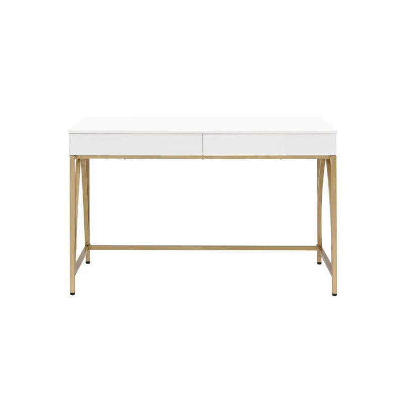Lightmane - Writing Desk (Same Ac00900) - White High Gloss & Gold by Unique Piece Furniture