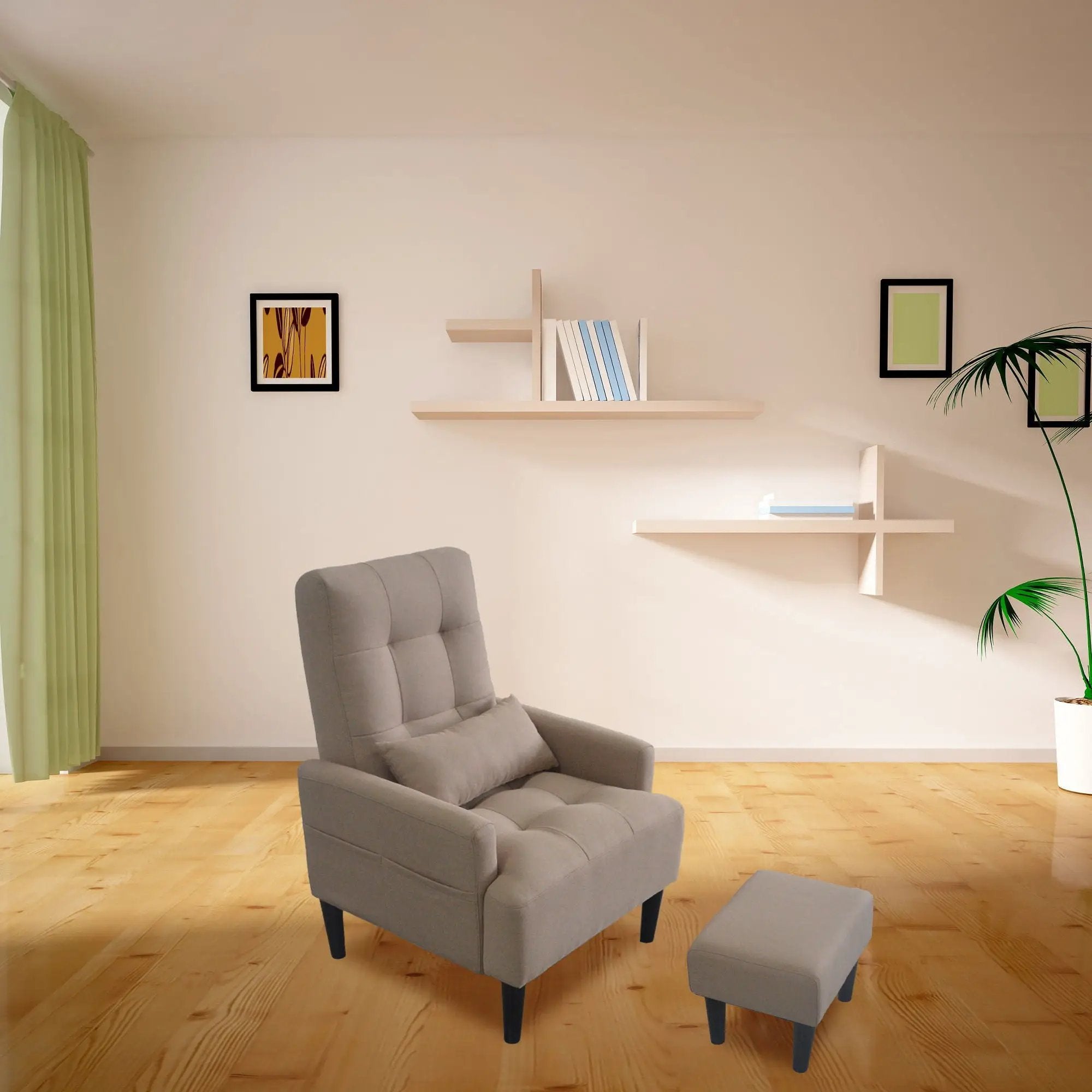 Living Room Sofa Single Chair And Ottoman, Modern Multi-Function Fabric Living Room Sofa Lounge Chair Bed And Stool. Soft Leisure Single Chair Adjustable Into 5 Angles With Sofa Bed by Unique Piece Furniture