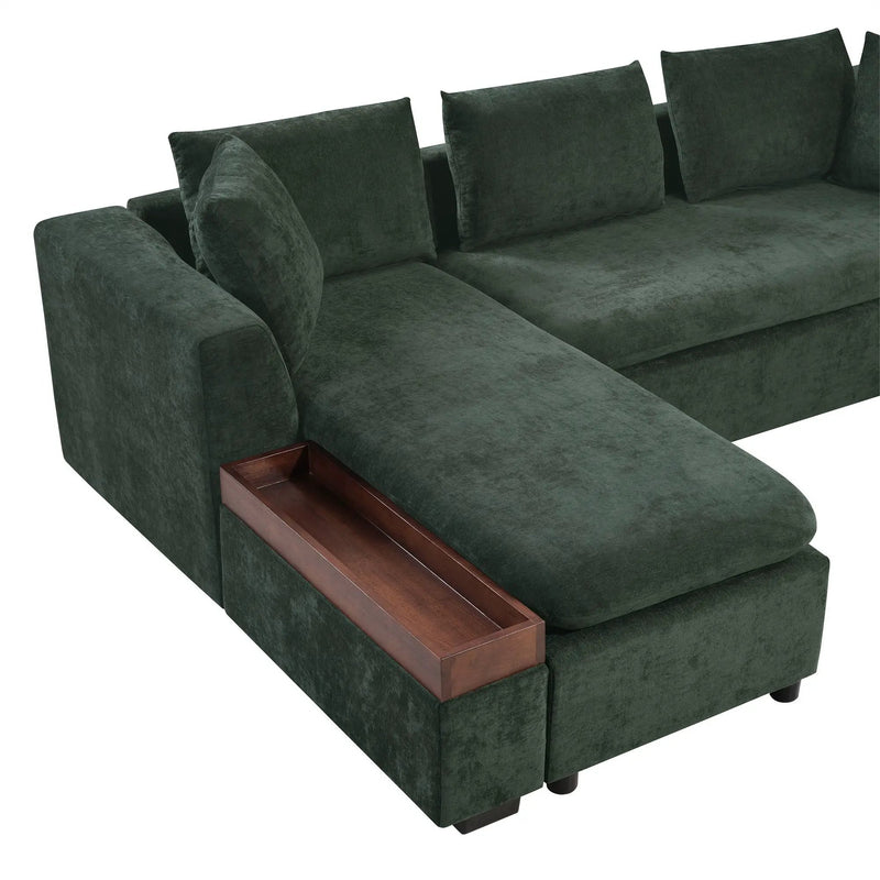 Modern L Shaped Sectional Sofa With Upholstery And Wooden Storage