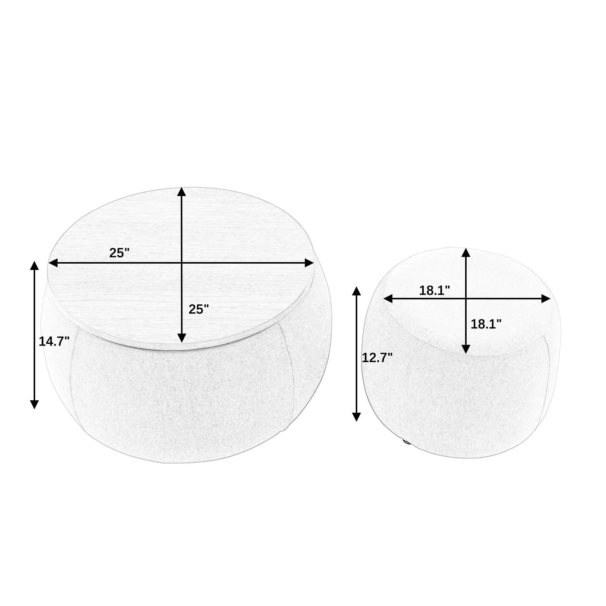 Round Storage Ottoman, 2 In 1 Function, End Table And Ottoman by Unique Piece Furniture