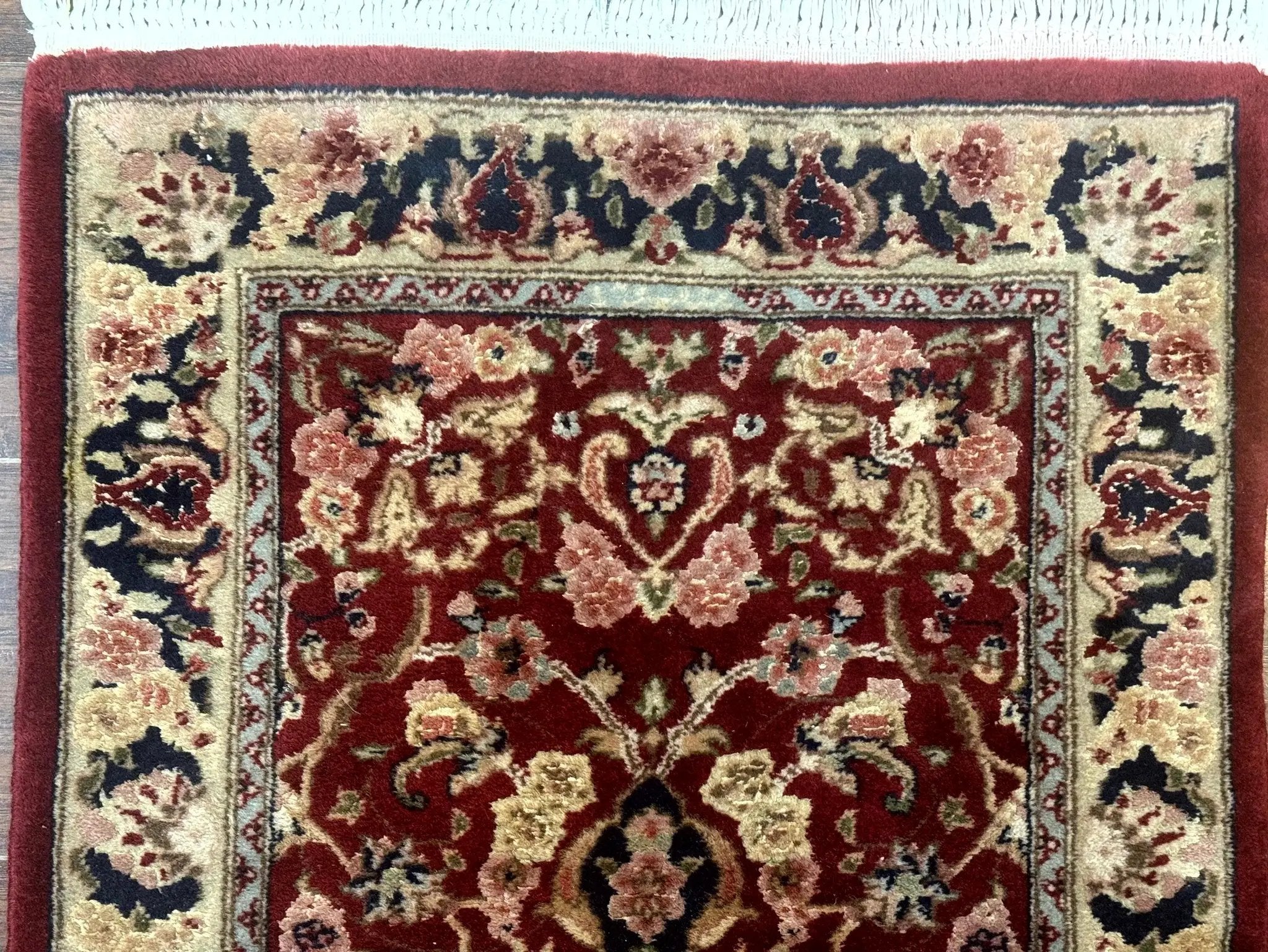 Short Runner Rug 2x6, Fine 200 KPSI, Red Floral Medallion, Wool and Silk Highlights, Persian Runner Rug, Traditional, Sino Persian by Jewel Rugs