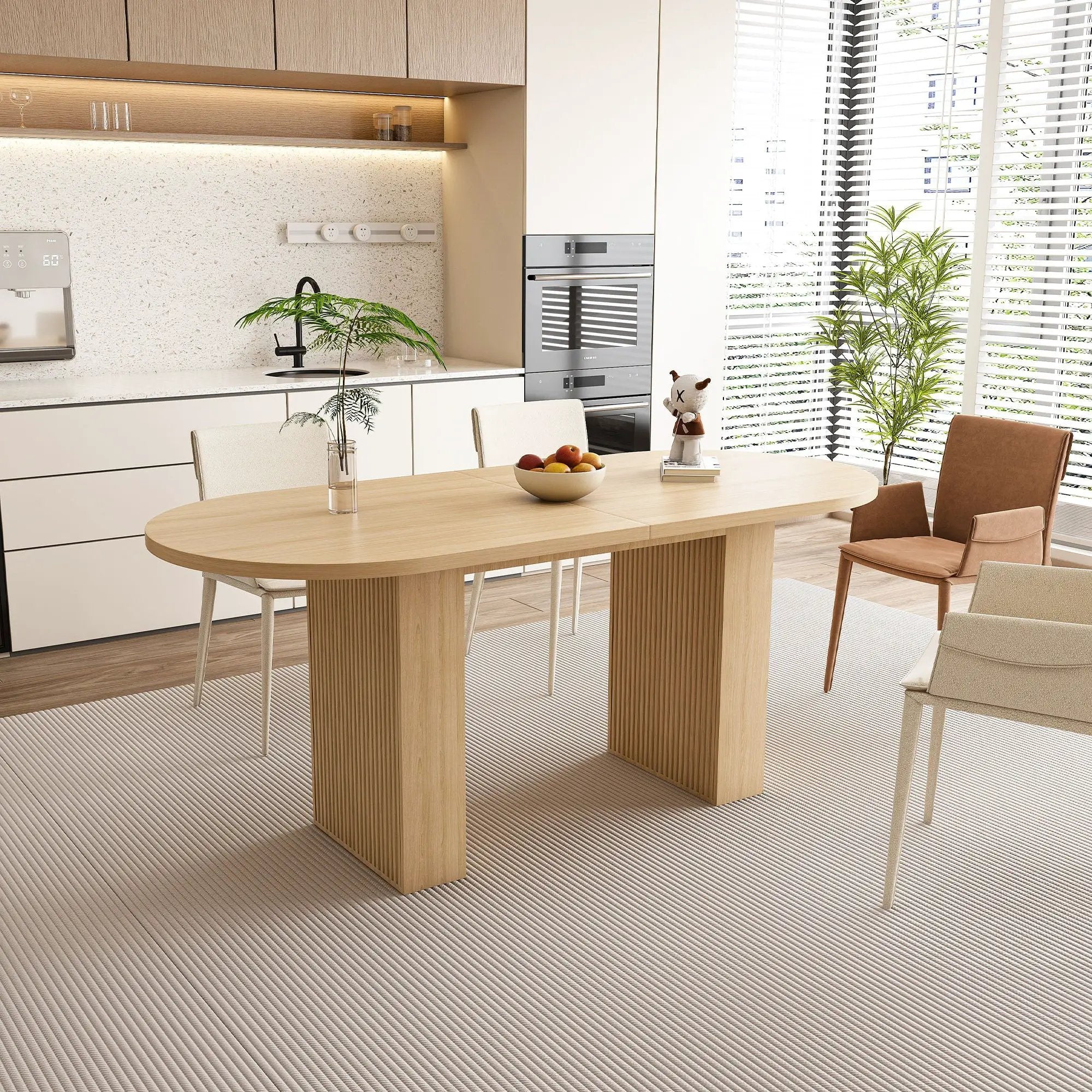 Oval Dining Table With Wood Strip Base by Unique Piece Furniture