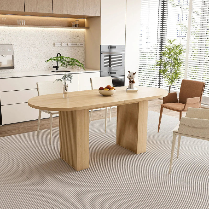 Oval Dining Table With Wood Strip Base by HouseOfZazla