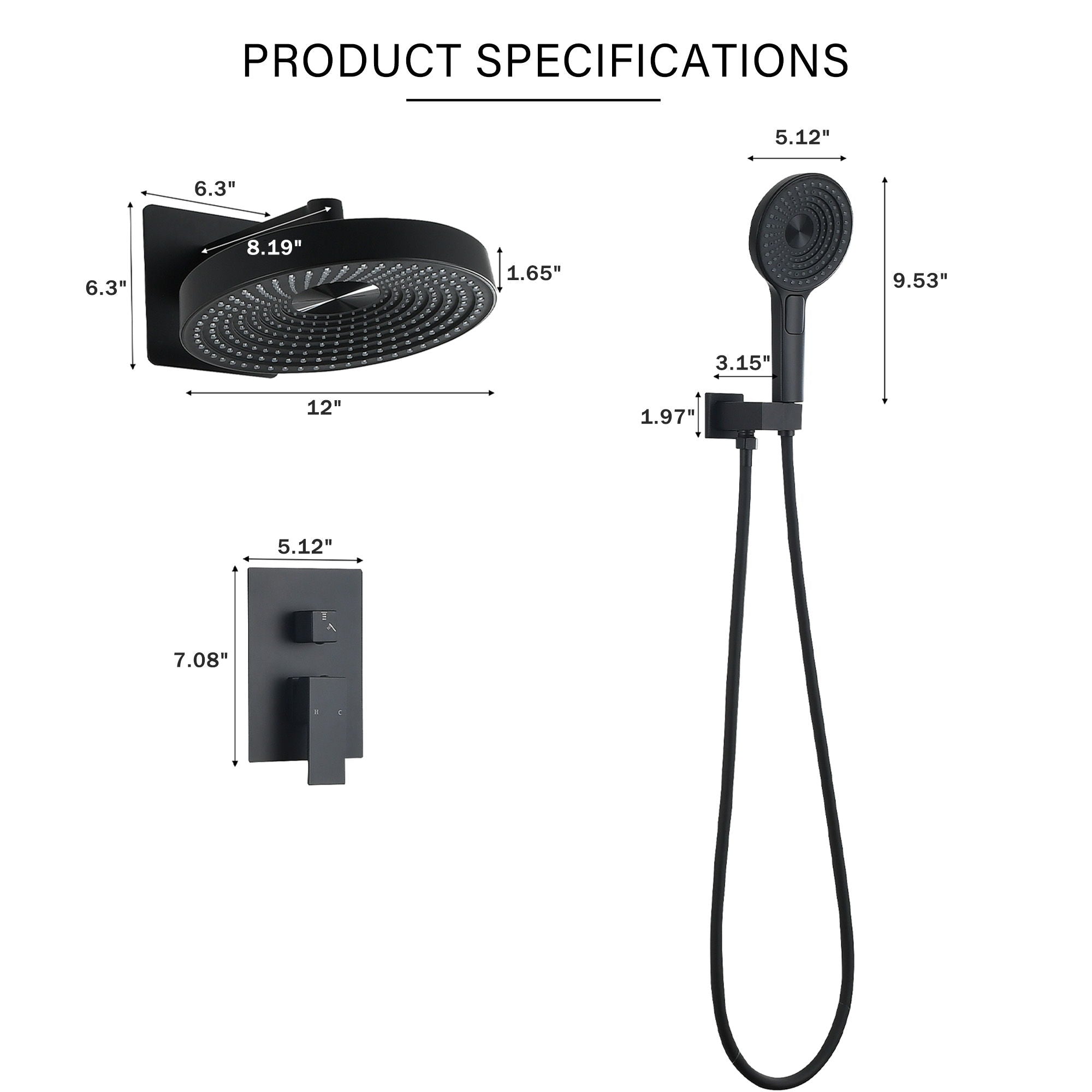 Concealed Shower System 2 Function Set With Control Valve - Matte Black by HouseOfZazla