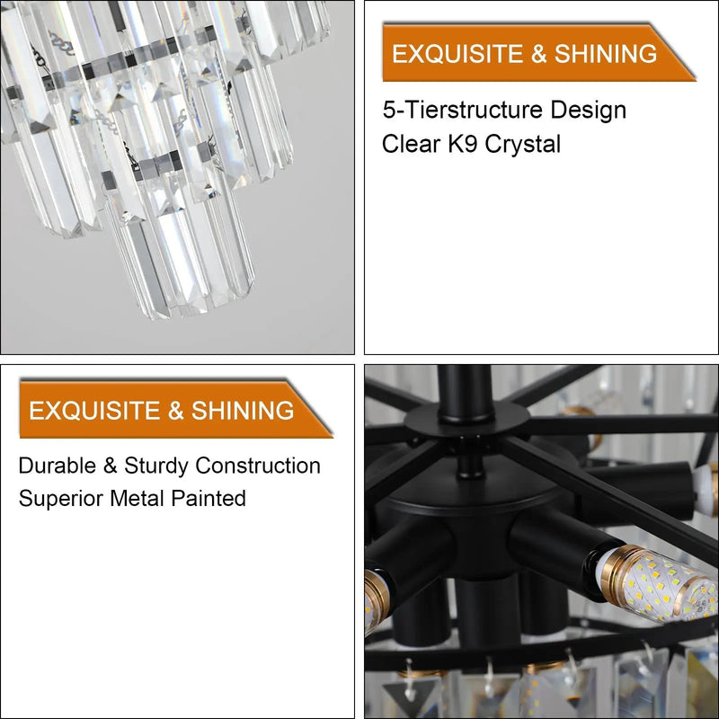 20" Black Crystal Chandelier Ceiling Light by HouseOfZazla