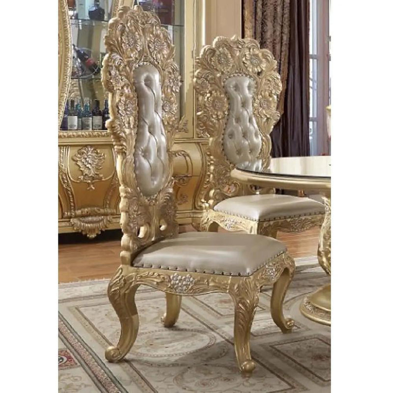 Cabriole - Side Chair (Set of 2) - Light Gold Synthetic Leather & Gold by Unique Piece Furniture