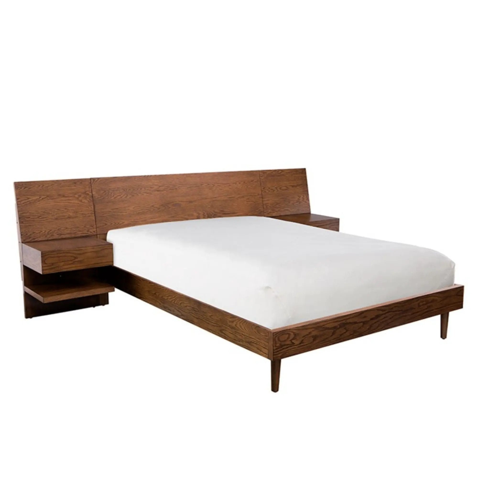 Queen Size Bed With Attached Nightstands And Hidden Storage - Pecan by Unique Piece Furniture