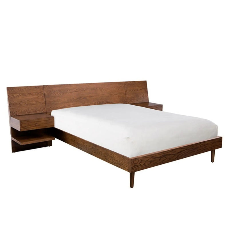Queen Size Bed With Attached Nightstands And Hidden Storage - Pecan by HouseOfZazla