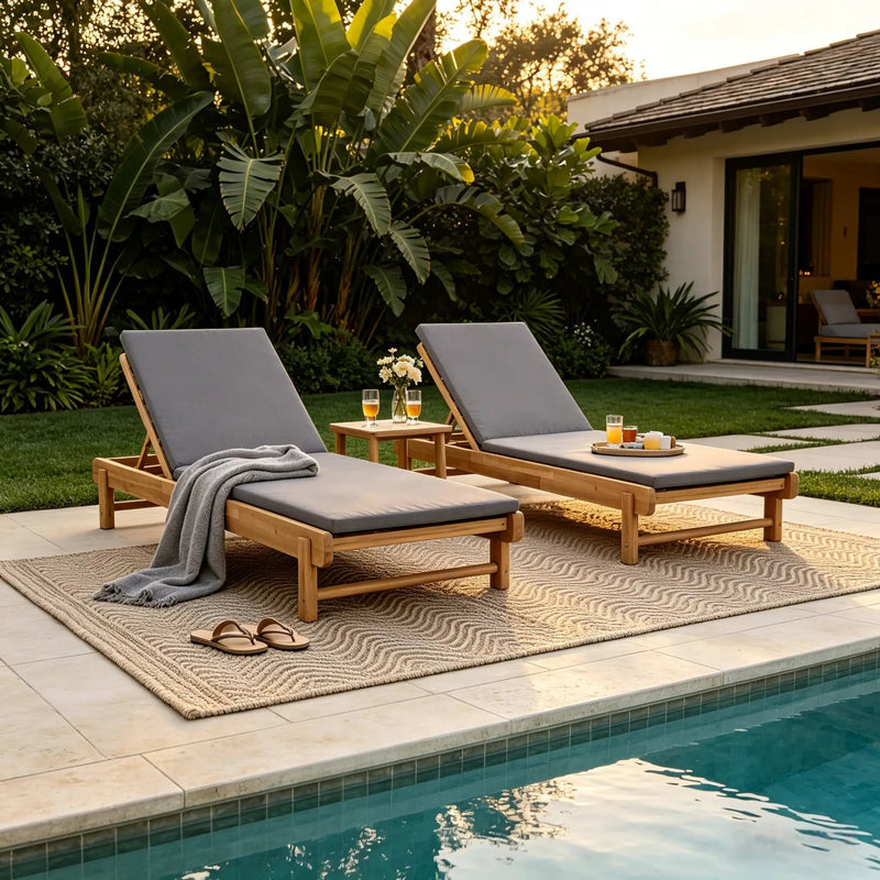 Light Teak Acacia Wood Chaise Lounge Set by HouseOfZazla