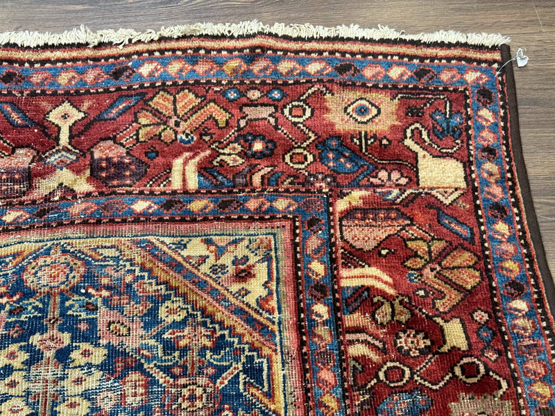 Antique Persian Rug 4x7, Blue and Red Malayer Carpet, Rare by Jewel Rugs