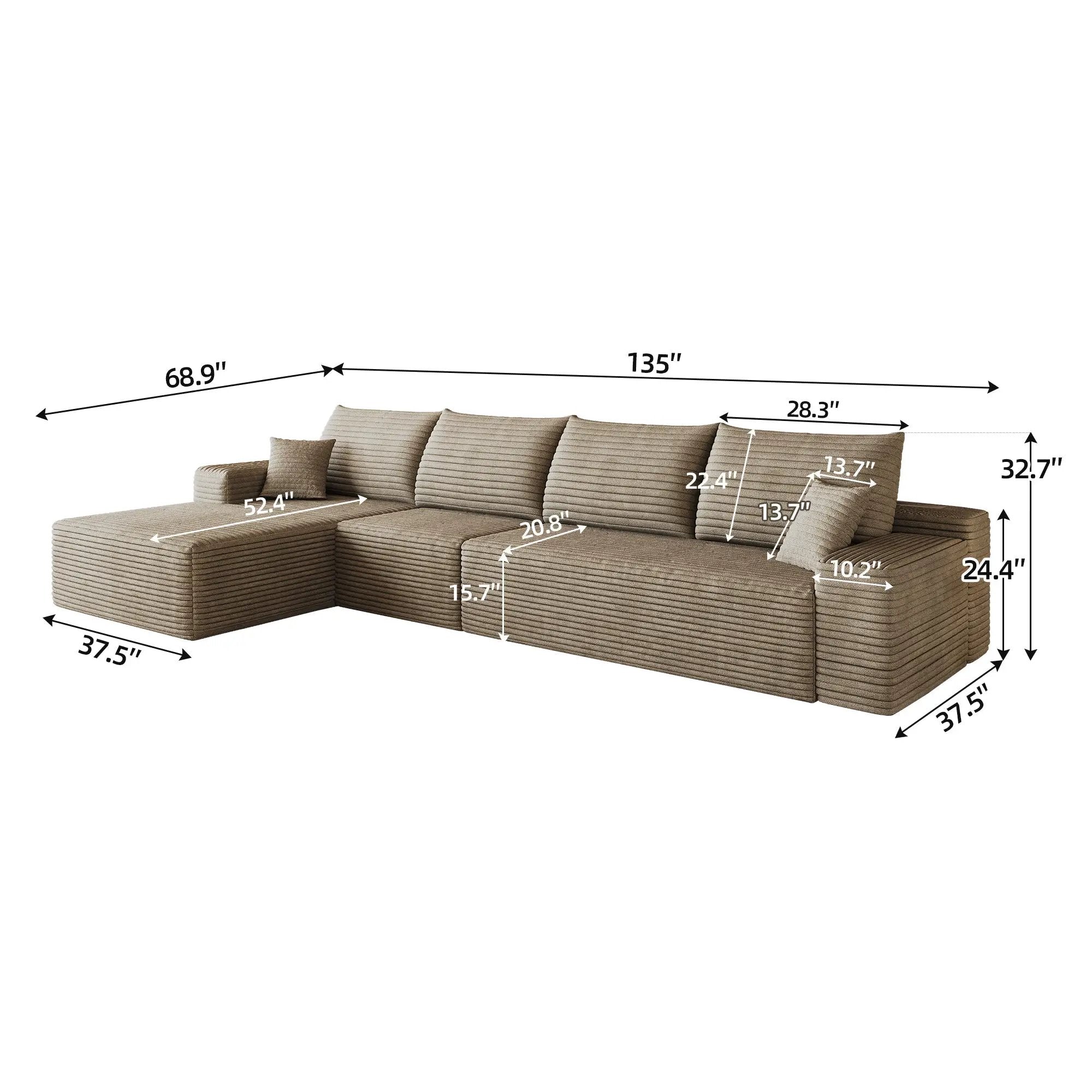 135" Cloud Sectional Couch with L-Shape Chaise by HouseOfZazla