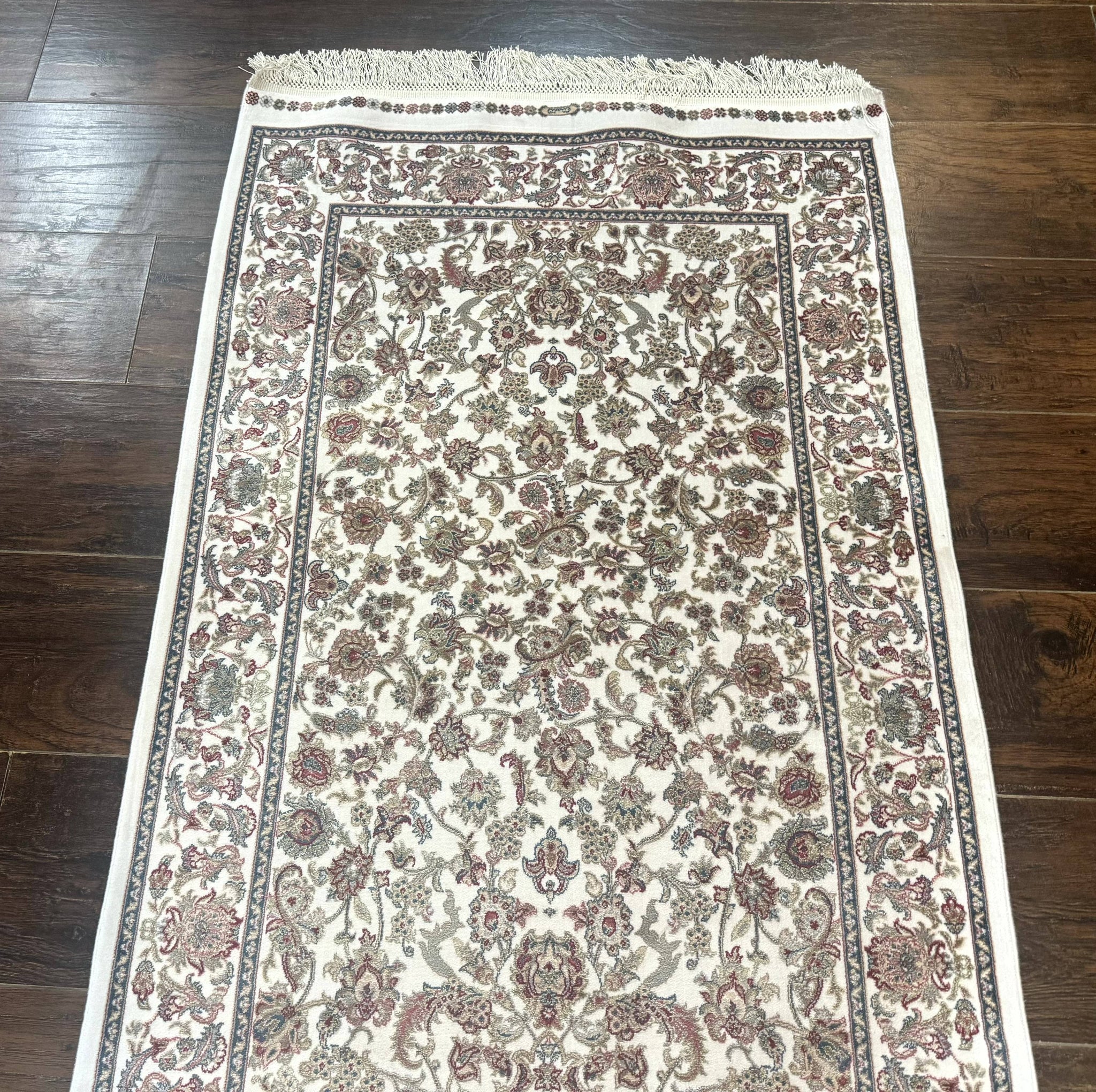 Small Turkish Silk Rug 2.6 x 4, Ivory, Allover Design, Bamboo Silk by Jewel Rugs