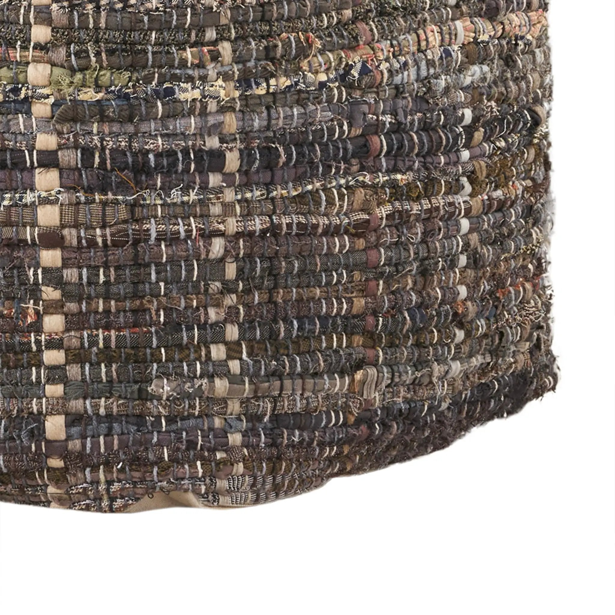 Koki - Handcrafted Fabric Pouf Recycled Denim And Paper Chindi - Khaki by Unique Piece Furniture