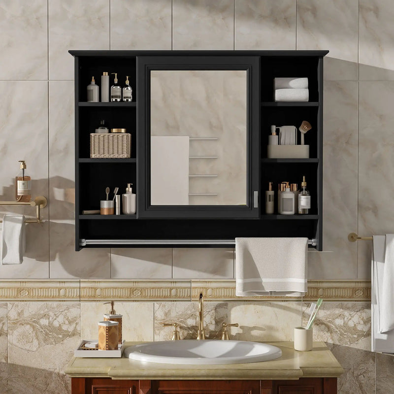 Modern Wall Mounted Mirror Cabinet With Adjustable Shelf, Soft Close Door, And Towel Bar by Unique Piece Furniture