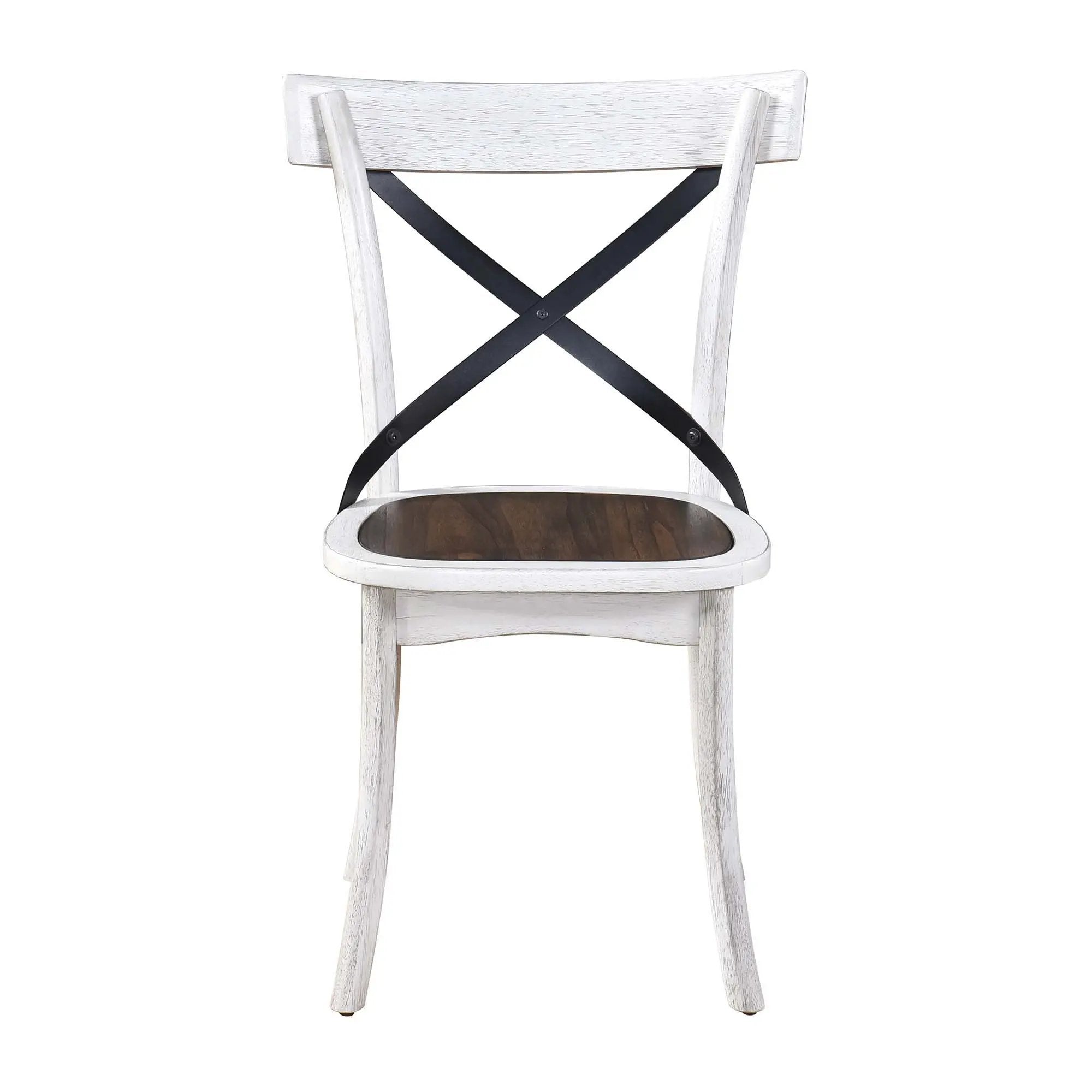2 Pieces Set Dining Side Chair Rustic Modern Farmhouse Design Retro Design With Metal X Design - Antique Dark Oak / Antique White by Unique Piece Furniture