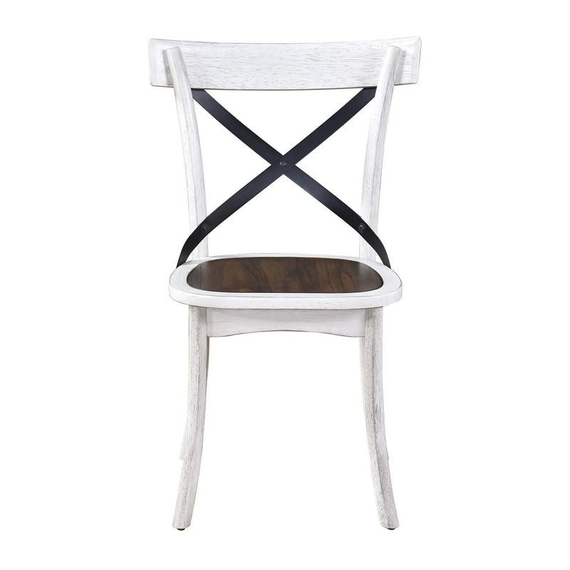 2 Pieces Set Dining Side Chair Rustic Modern Farmhouse Design Retro Design With Metal X Design - Antique Dark Oak / Antique White by Unique Piece Furniture