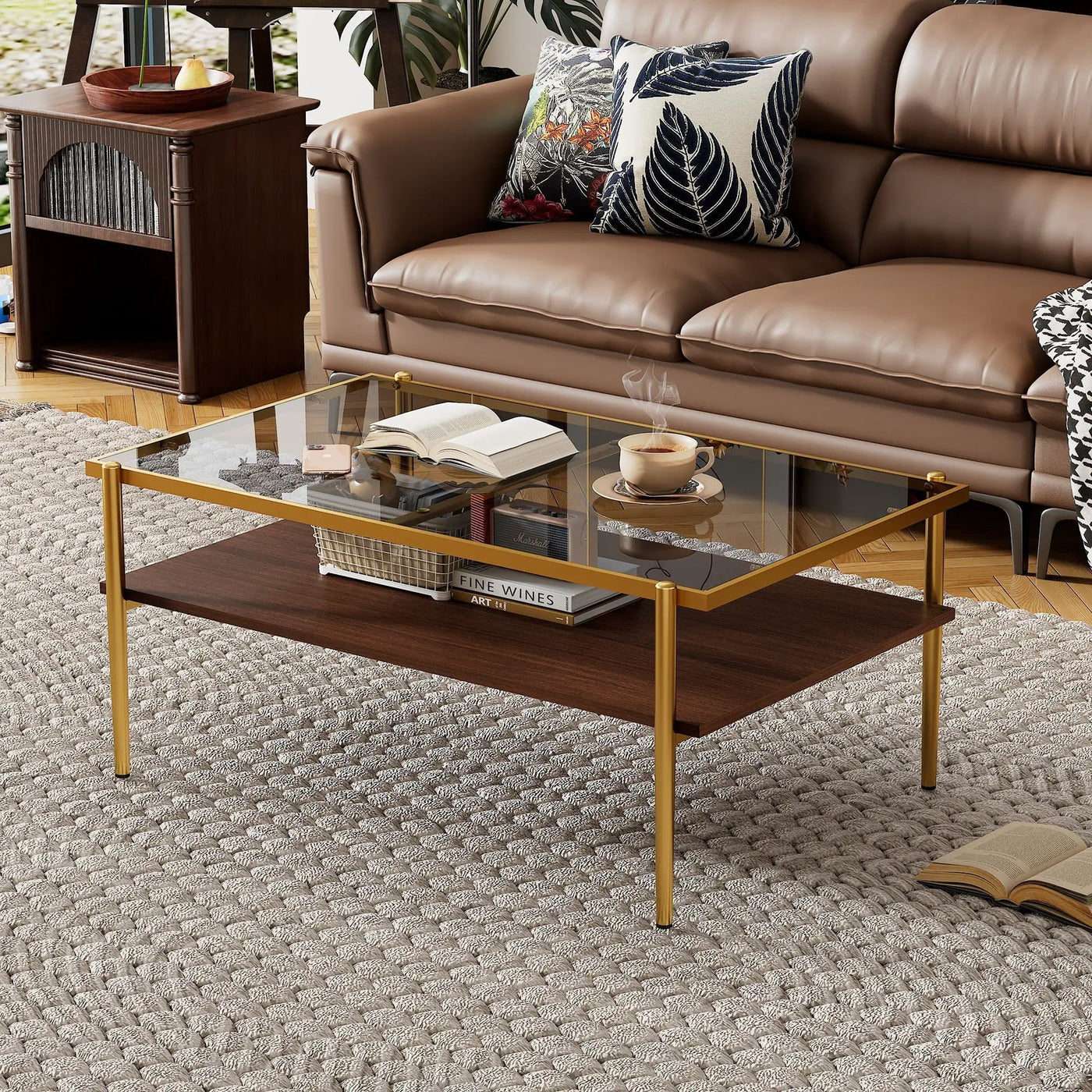 Rectangle Coffee Table With Tempered Glass Top And Legs, Modern Table For Living Room by HouseOfZazla