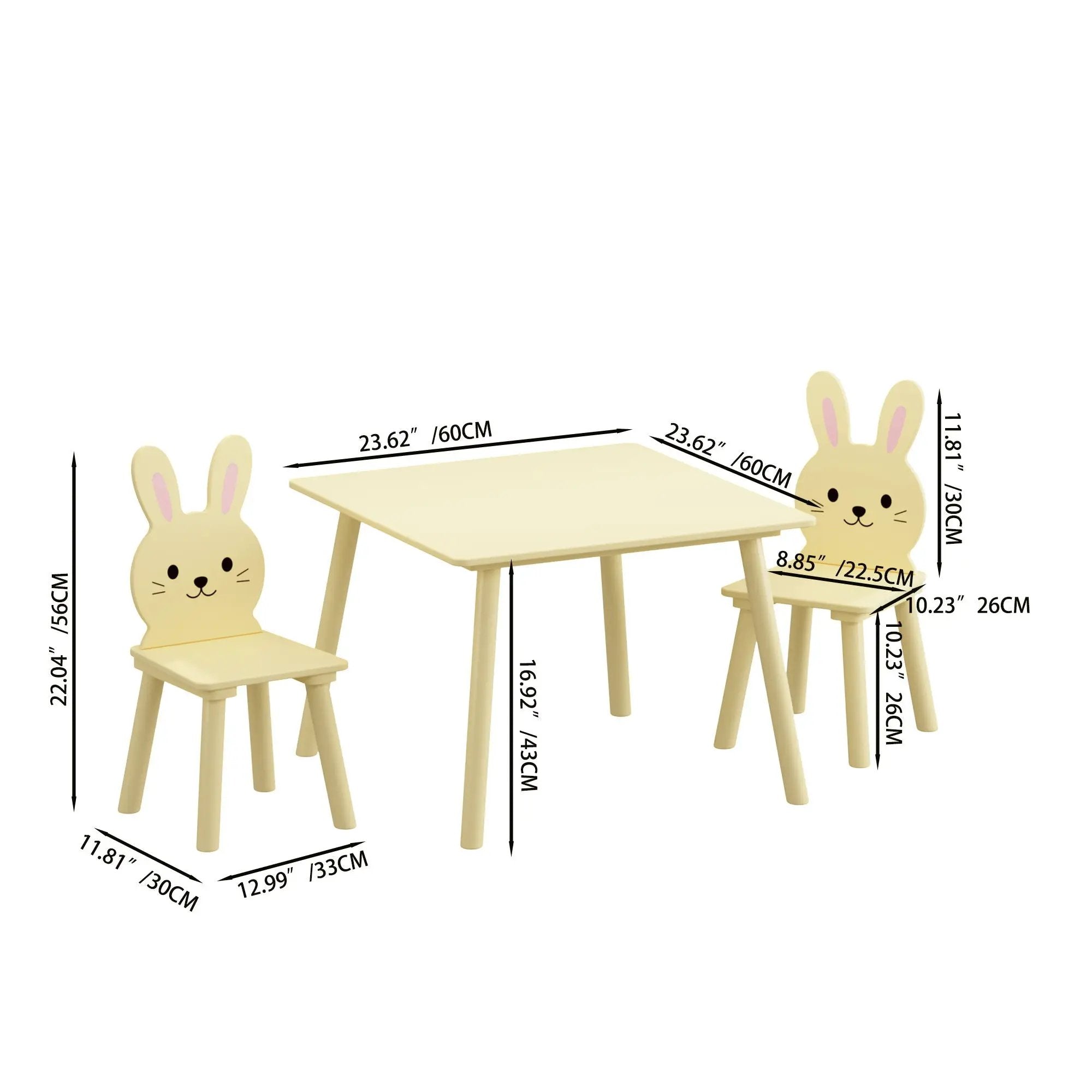 Table And Chair Set With 2 Bunny Chairs, Children's Activity Table For Toddlers, Cute Animal Design - Yellow by Unique Piece Furniture