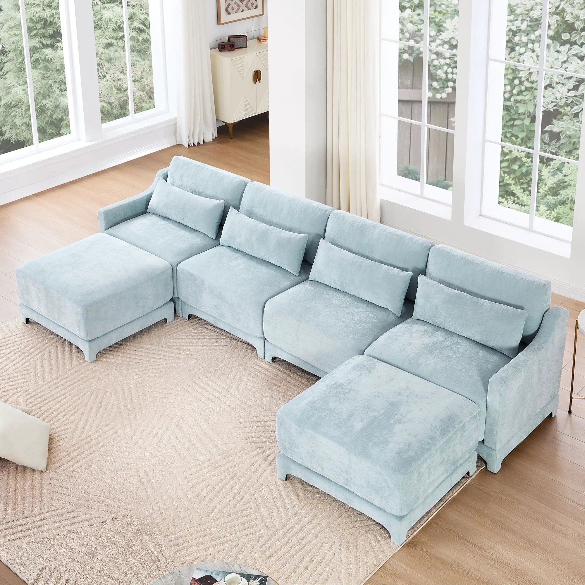 Stylish Sofa With Ottoman And Lumbar Pillows, Ergonomic Design by Unique Piece Furniture