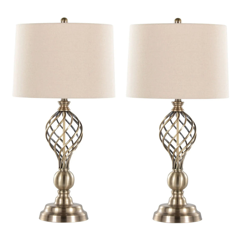 Linx - Twist Contemporary Table Lamp (Set of 2) - Antique Soft Brass / White by HouseOfZazla