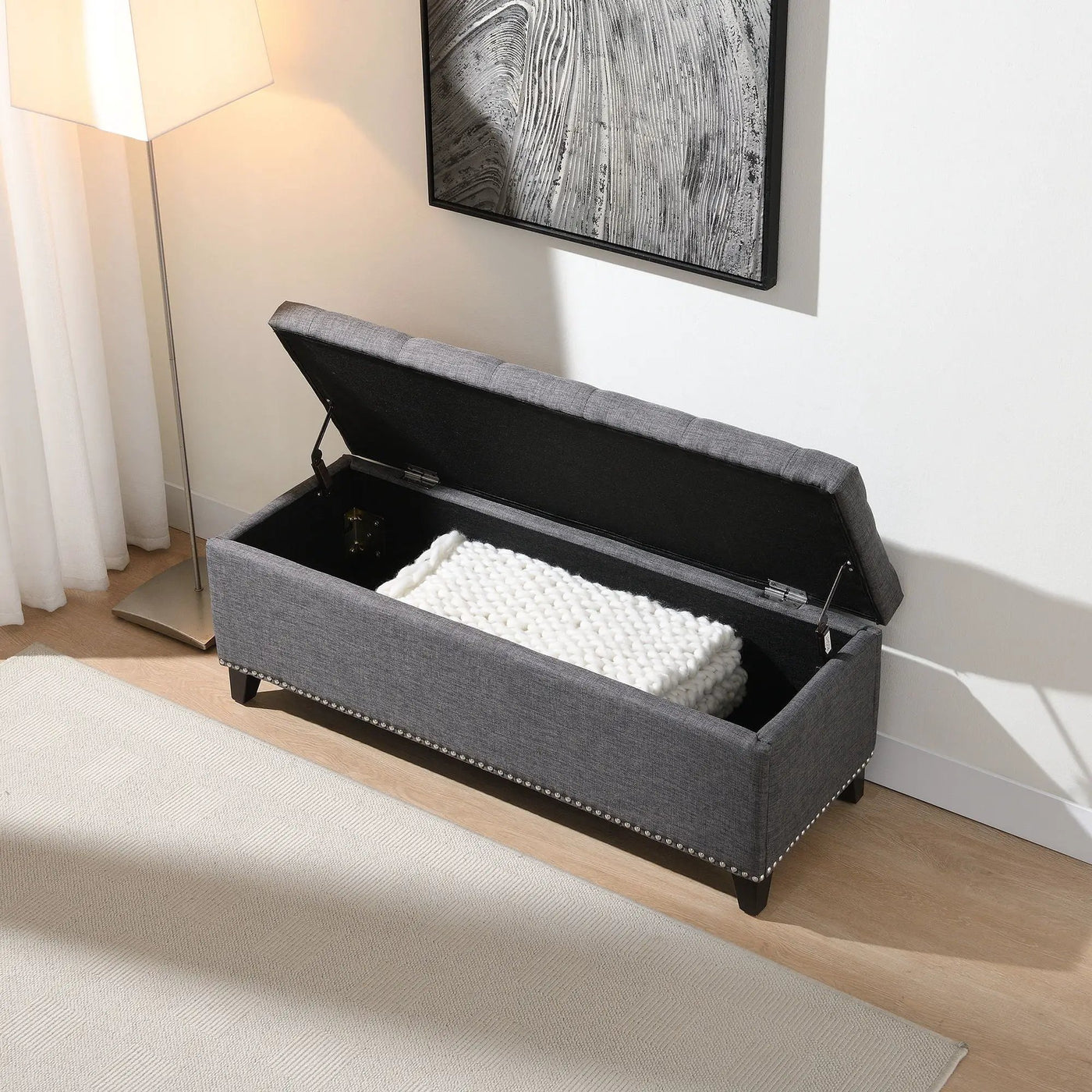 Button-Tufted Storage Ottoman With Safety Close Hinge by HouseOfZazla