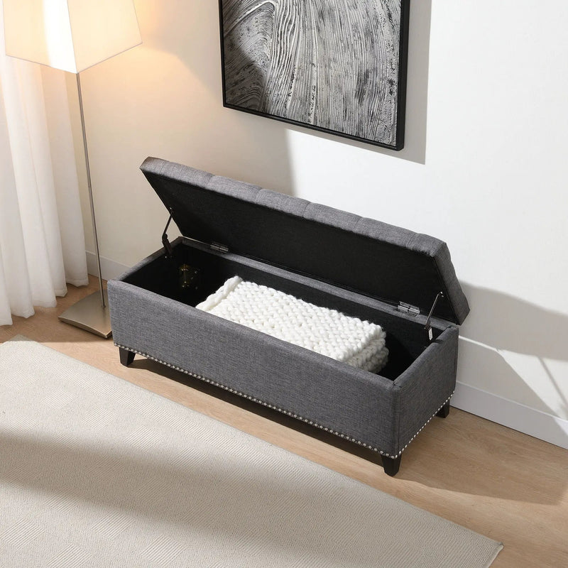 Button-Tufted Storage Ottoman With Safety Close Hinge by HouseOfZazla
