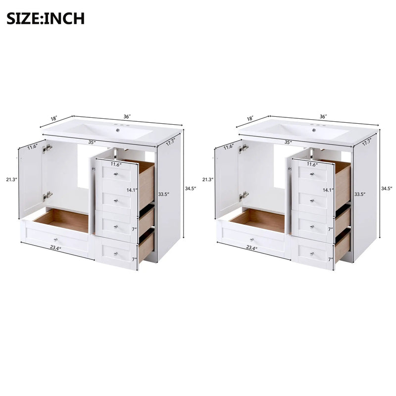 Shaker Free Standing Bathroom Vanity Cabinet & Sink, Soft Close Drawers, Soft Close Doors by Unique Piece Furniture