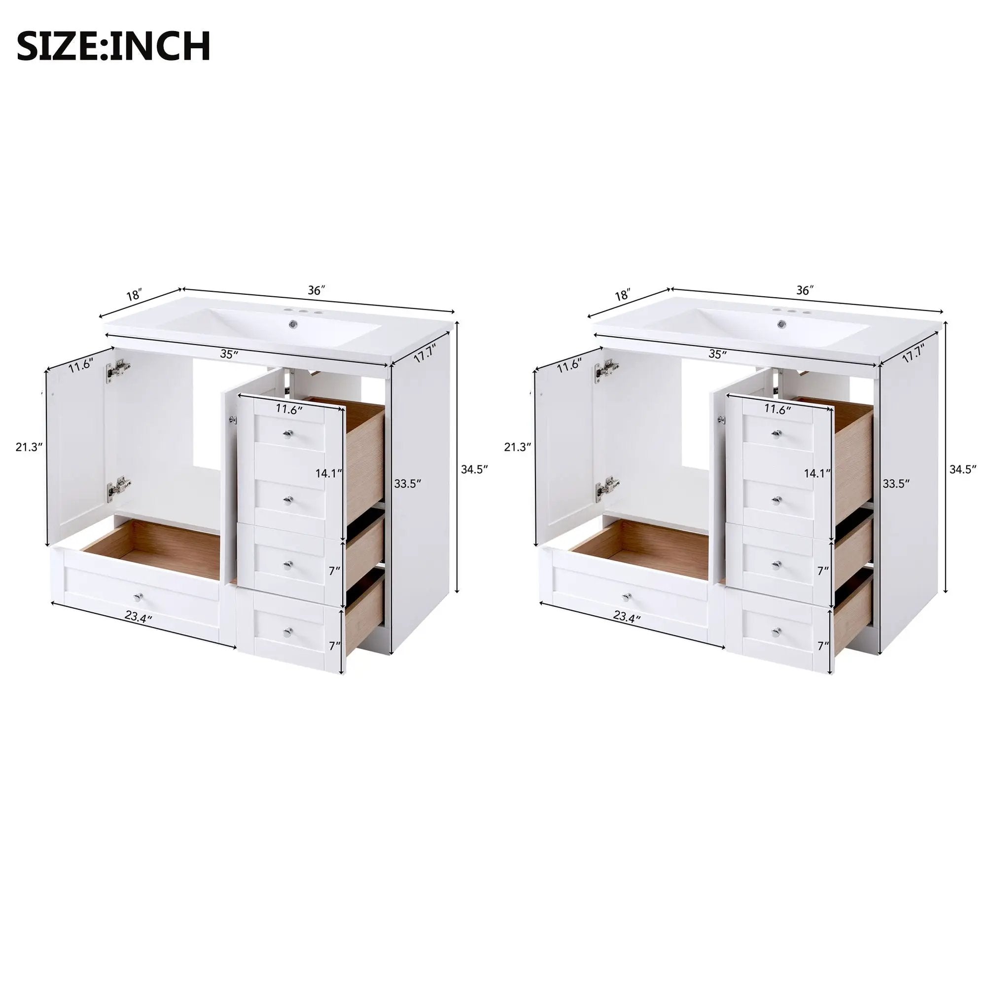 Shaker Free Standing Bathroom Vanity Cabinet & Sink, Soft Close Drawers, Soft Close Doors