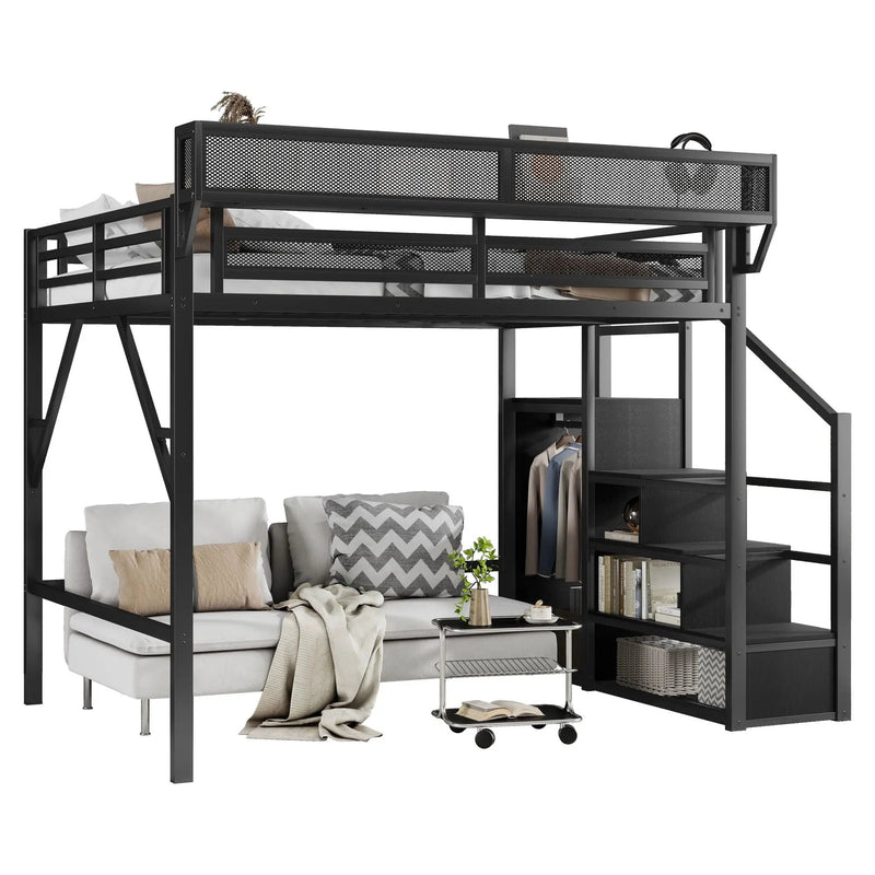 Loft Bed With Storage Shelves, Wardrobe by HouseOfZazla