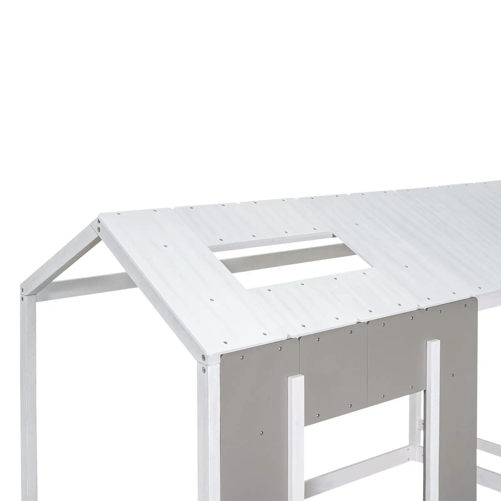 Twin Size House Platform Bed With Roof And Window - Natural / White by HouseOfZazla