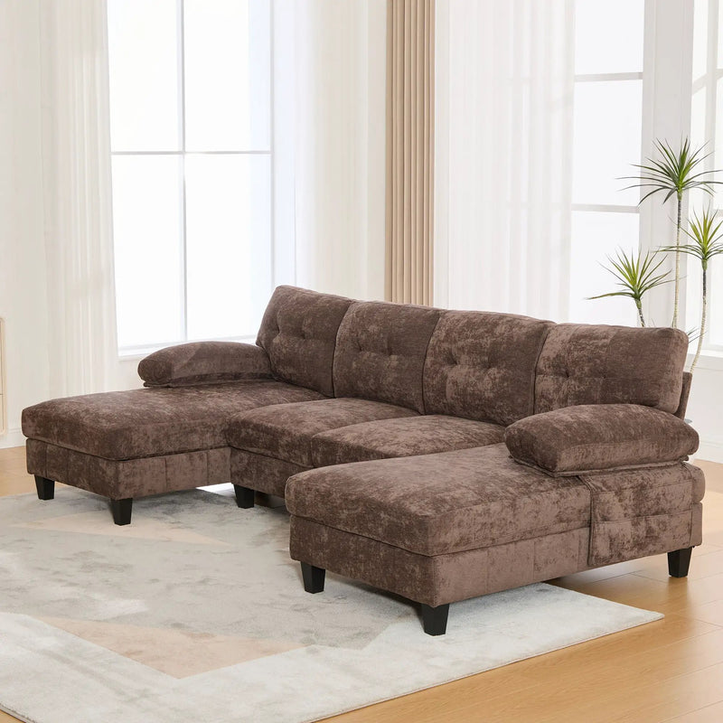 U-Shaped Sectional Sofa 103.5" Fabric Couch With Dual Chaise Lounges, Storage Pockets, Armrest Pillows by HouseOfZazla