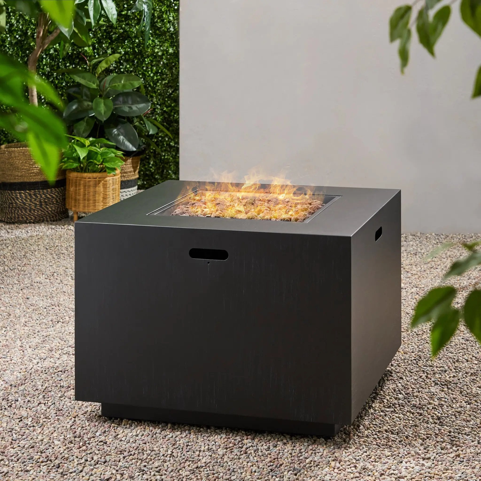 Outdoor Patio Propane Fire Pit 24" H x 31" W Square Iron Gas-burning Fire Pit by HouseOfZazla
