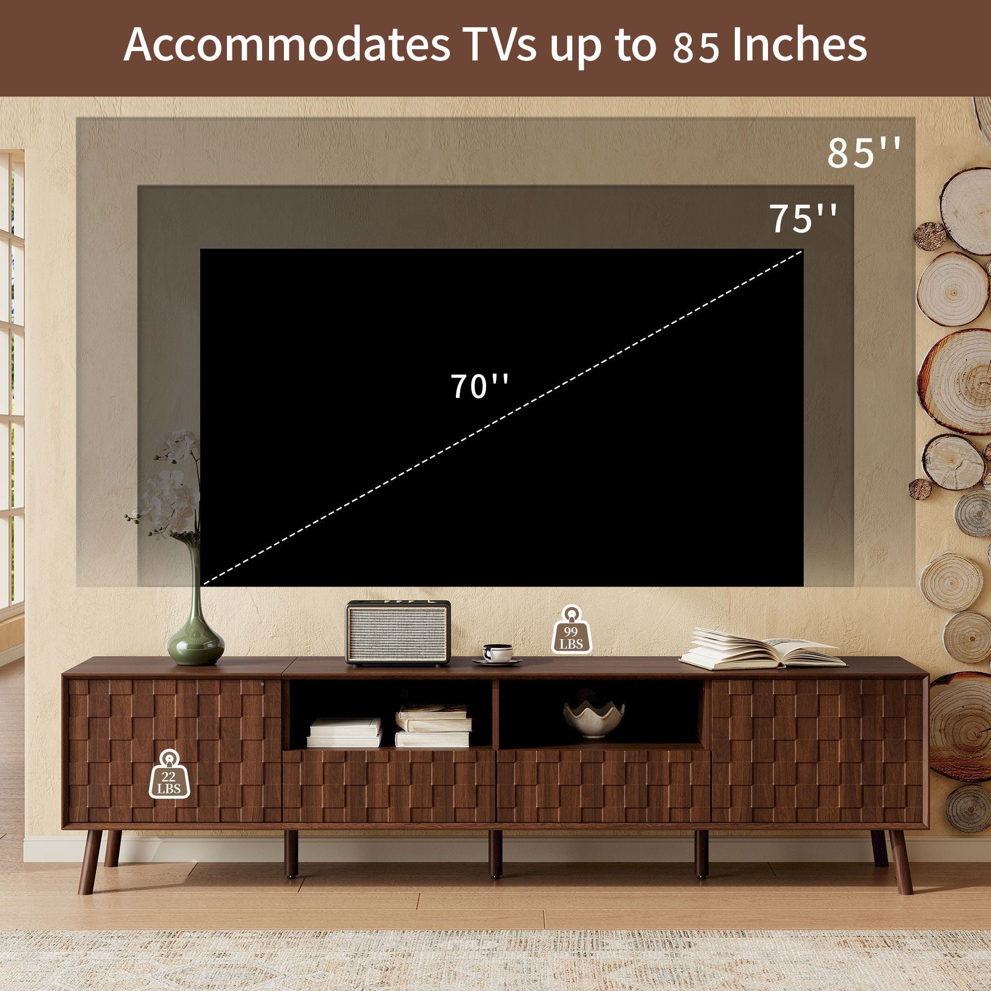 TV Stand With Drawers And Cable Management - Walnut