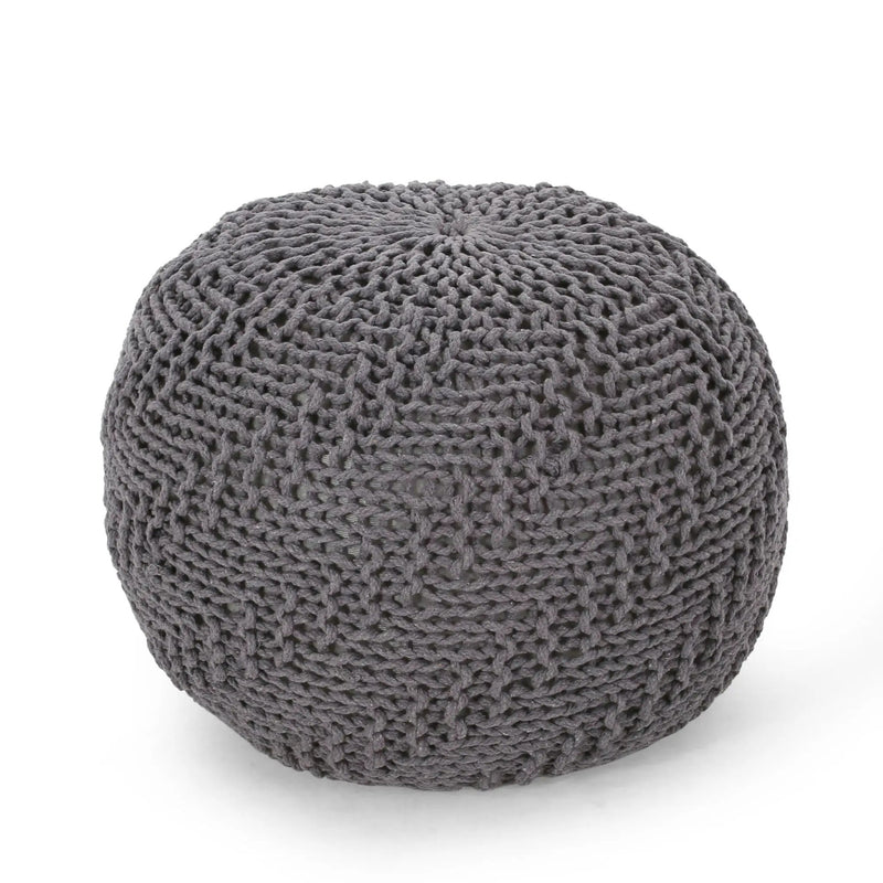 Hazel Modern Knitted Cotton Yarn Round Pouf - Dark Gray by HouseOfZazla